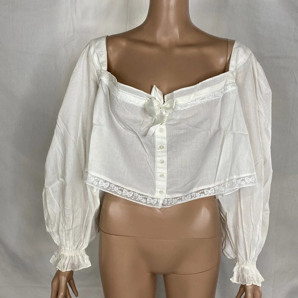 For Love & Lemons | Women’s Venetia Poplin Sleep Top – Cream, Size M NEW!